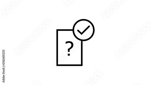 Document with question mark and check mark line icon for verification and data analysis