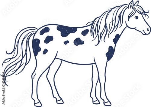 Foto Spotted Appaloosa Horse Standing Side View Line Art Vector Illustration