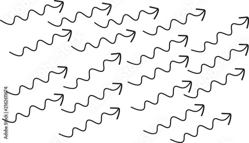 Hand Drawn Wavy Arrows Pattern with Black Curved Lines on White Background