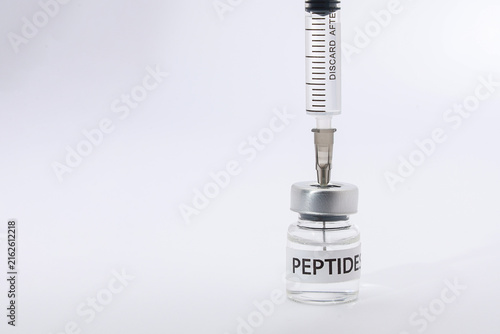 Quadro su tela Medical peptide therapy syringe vial injection gives hopeful feeling for patient