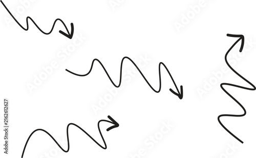 Hand Drawn Wavy Arrows with Curved Lines Showing Dynamic Movement on White Background