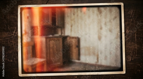 old Vintage photo, Light leaks. Vintage distressed old photo light leaks, film grain, dust and scratches texture overlay with vignette border Dirty grunge