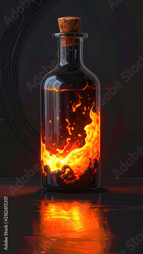 Glass Bottle with Fiery Lava Inside for Creative Design