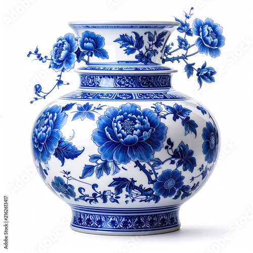 Elegant Blue and White Floral Ceramic Vase for Home Decor