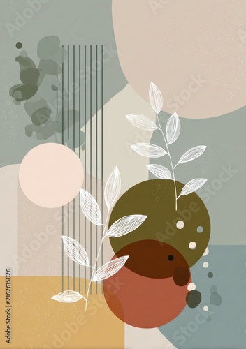 Abstract botanical pink geometric wall art

