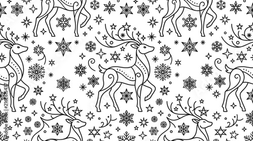 Decorative Reindeer and Snowflake Pattern