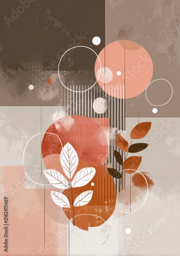 Abstract botanical pink geometric wall art

