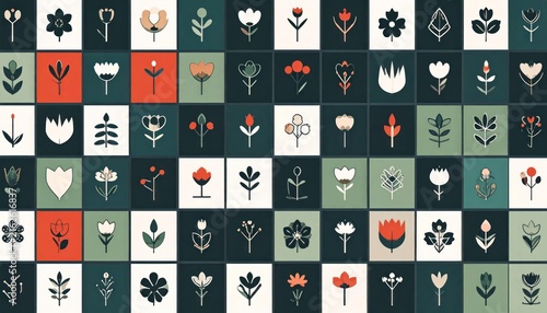 Variety of flowers and plants icons.