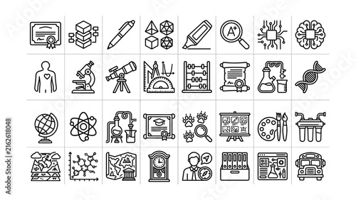 Bild auf Leinwand Collection of educational and scientific icons with transparent background
