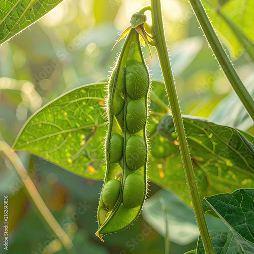 Closeup of Green Peas Pod Growing on Plant in Garden