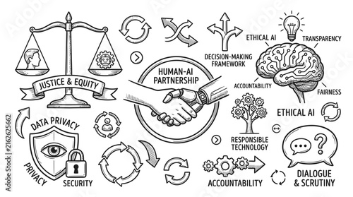 Handshake drawing between human and robot highlights ethical artificial intelligence values.