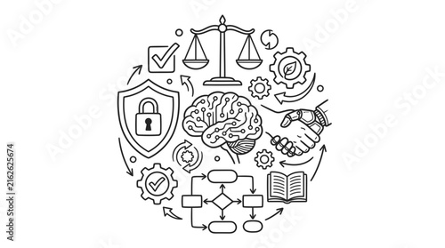 Brain illustration functions as the focal point of an artificial intelligence ethics diagram.