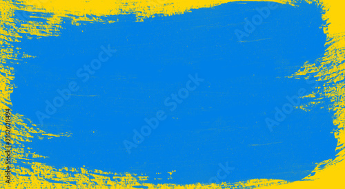 Abstract blue grungy brush stroke on yellow background, artistic textured paint smear, vibrant handpainted design element for creative projects and graphic compositions
