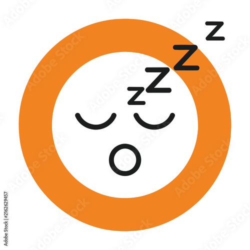 Foto Sleepy face icon with zzz symbols around head in orange circle
