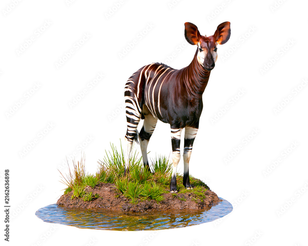 Naklejka premium Okapi Standing in Water Hole Habitat