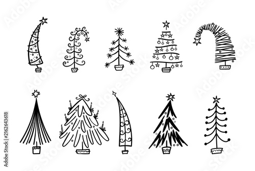 Hand drawn doodle trees seamless pattern, background, cute design, great for Christmas wrapping paper, fabrics, banners, wallpapers - vector design
