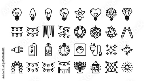 Collection of holiday and light themed icons with transparent backgrounds