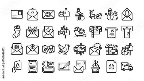 Set of holiday and mail delivery flat icons with transparent background