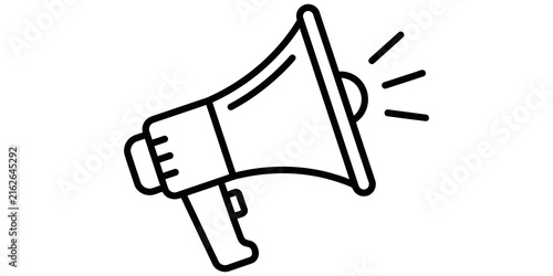 Canvastavla Black megaphone icon with sound lines for announcement news marketing use