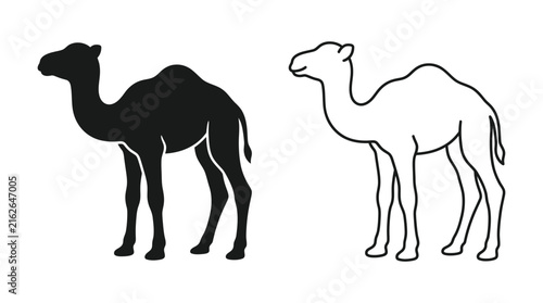 Camel silhouettes in black and white presented on a white background