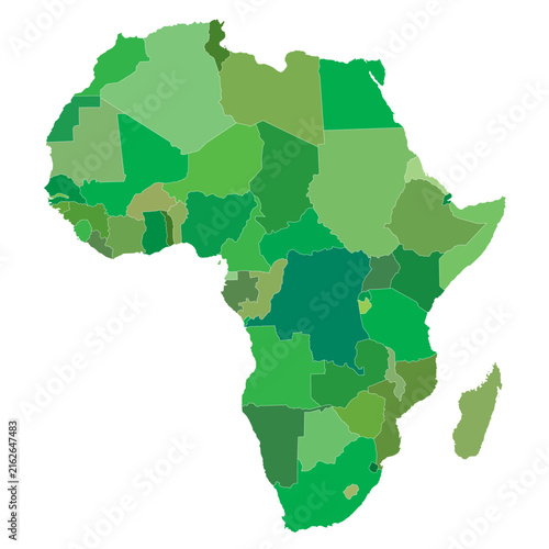 Map of Africa and separate borders. Green Illustration.