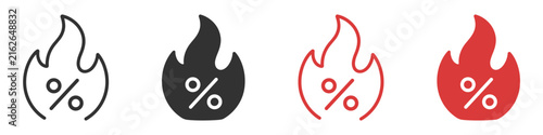 Bild auf Leinwand Sale discount icon set, percentage flame symbol in outline and glyph styles on t