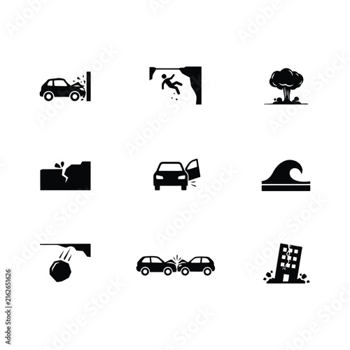 Car accident and disaster icons with transparent background