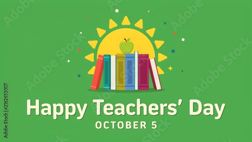 Happy teachers day colorful illustration with books and sun