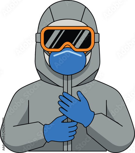 Person Wearing Full Protective Hazmat Suit With Goggles And Mask, Safety Gear Vector Illustration
