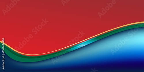 Abstract red and blue wavy background with gold accents, perfect for corporate banners, website design, or marketing materials.