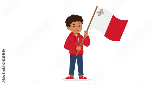 Little Maltese boy holding the national flag of Malta

