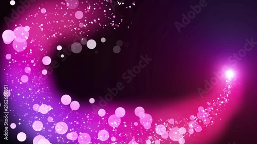 Pink glittering light trail swirls across a dark background.