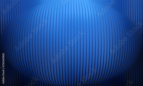 Quadro su tela Abstract futuristic 3D ellipsoid oval form with vertical fluted ribbed solid blu