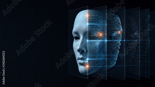 Layered digital faces reveal manipulated identity, deepfake detection concept for cybersecurity and fraud prevention