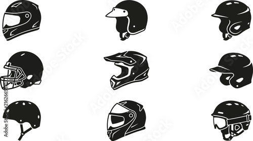 Helmet icons set black vector illustration safety gear sport protection