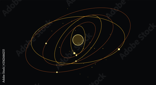 Obraz na plátne Gold orange elliptical orbital rings with central core on black