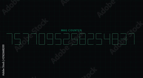 Green digital seven segment magnetic counter display on grid