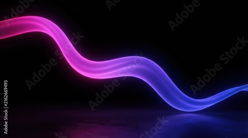 Glowing pink-to-blue neon wave on black background with reflective floor