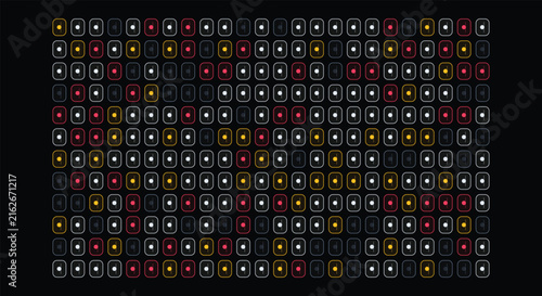 Grid of small rounded rectangular status indicators with colored dots