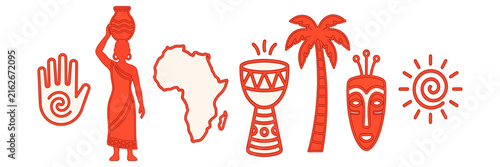 African Culture Doodle Set Vector Illustration.