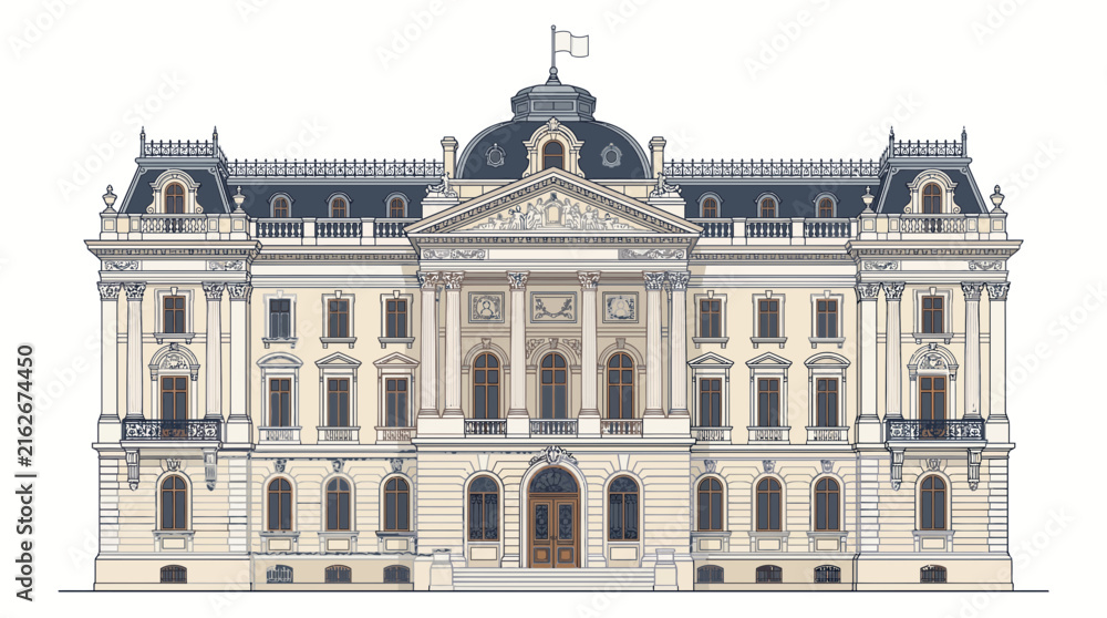 Fototapeta premium Classic European palace building vector illustration isolated on white background