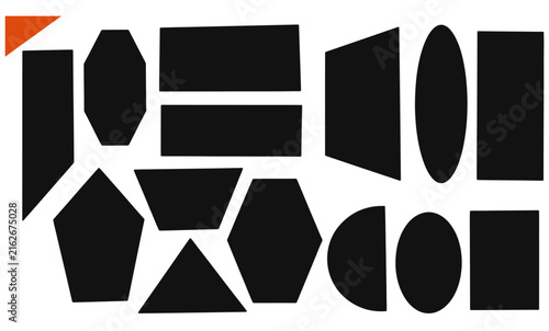 Black geometric basic shapes vector set including rectangle, triangle, circle, and polygon isolated on white background.