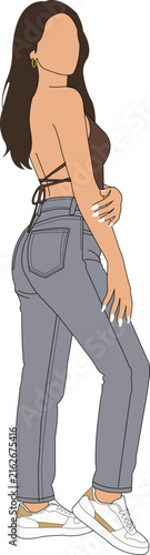 Stylish Young Woman in Casual Fashion Outfit Vector Illustration