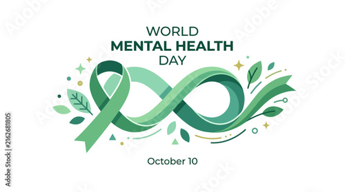 World mental health day awareness illustration with ribbon with celebration