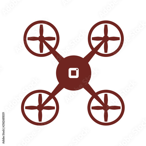 Minimalist drone icon with four propellers and central camera for aerial technology design