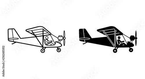 Light Aircraft Vector Icons: Simple Airplane Silhouettes for Aviation Graphics, Pilot Transport Concepts