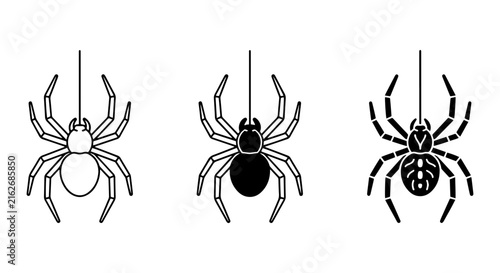 Spider Icons, Arachnid Vector Graphics, Insect Silhouettes, Halloween Symbols, Black and White Line Art