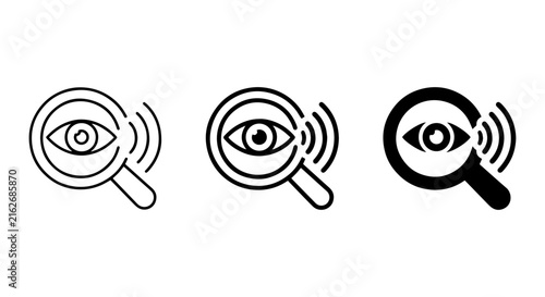 Magnifying Glass with Eye Icons, Search and Vision Symbols, Vector Set