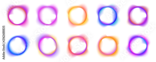 Futuristic neon circles radiate soft luminous energy. Clean round outlines create a stylish digital effect. Perfect for technology graphics, banners, posters, and interface designs.