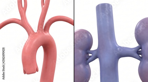 Anatomical Illustration of Human Arteries and Veins with Kidneys in Close-Up View